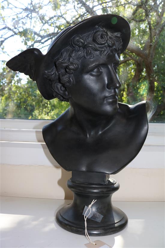 A Wedgwood black basalt bust of Mercury, 19th century H.17in.